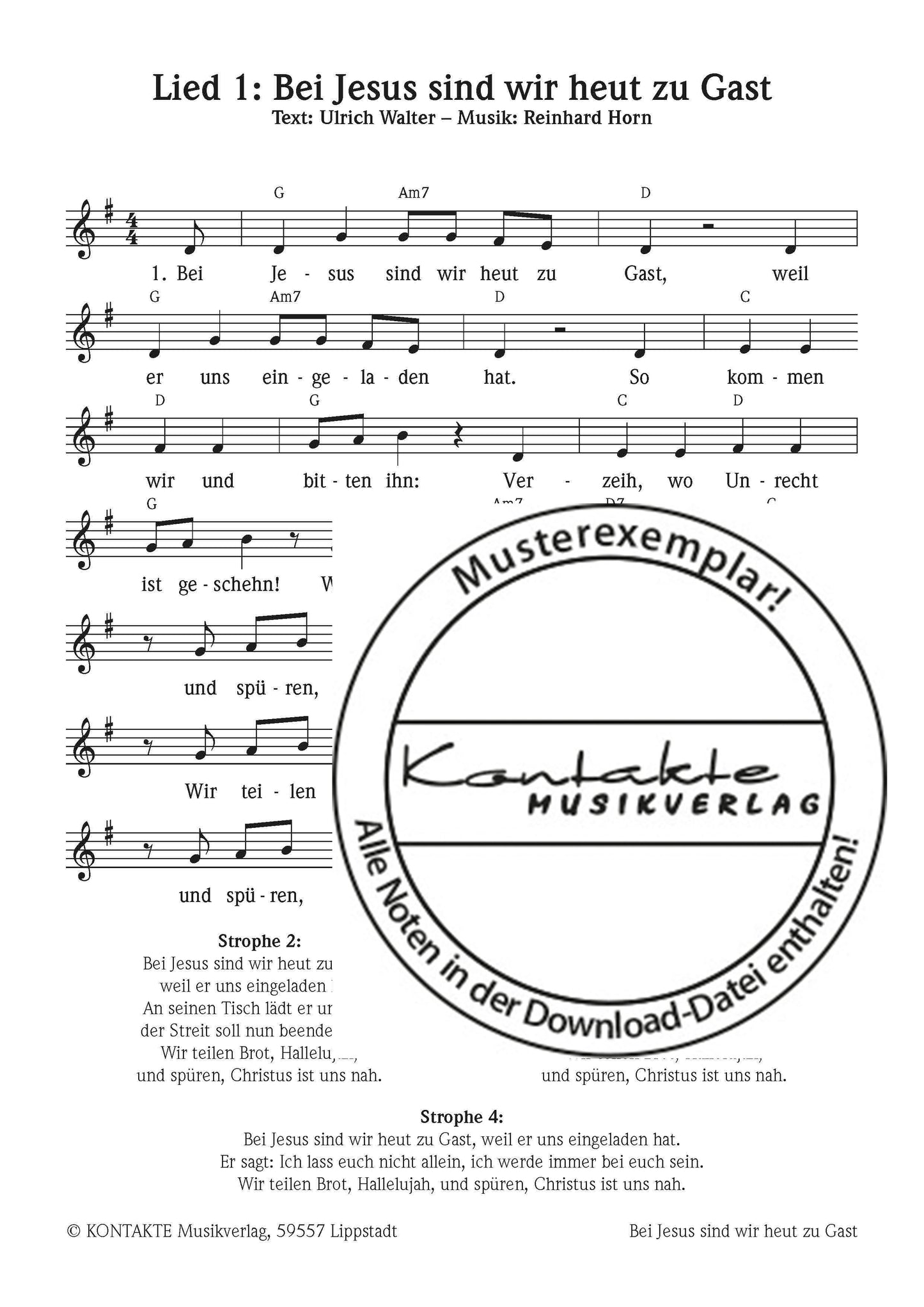 Bei Jesus sind wir heut zu Gast (Noten)