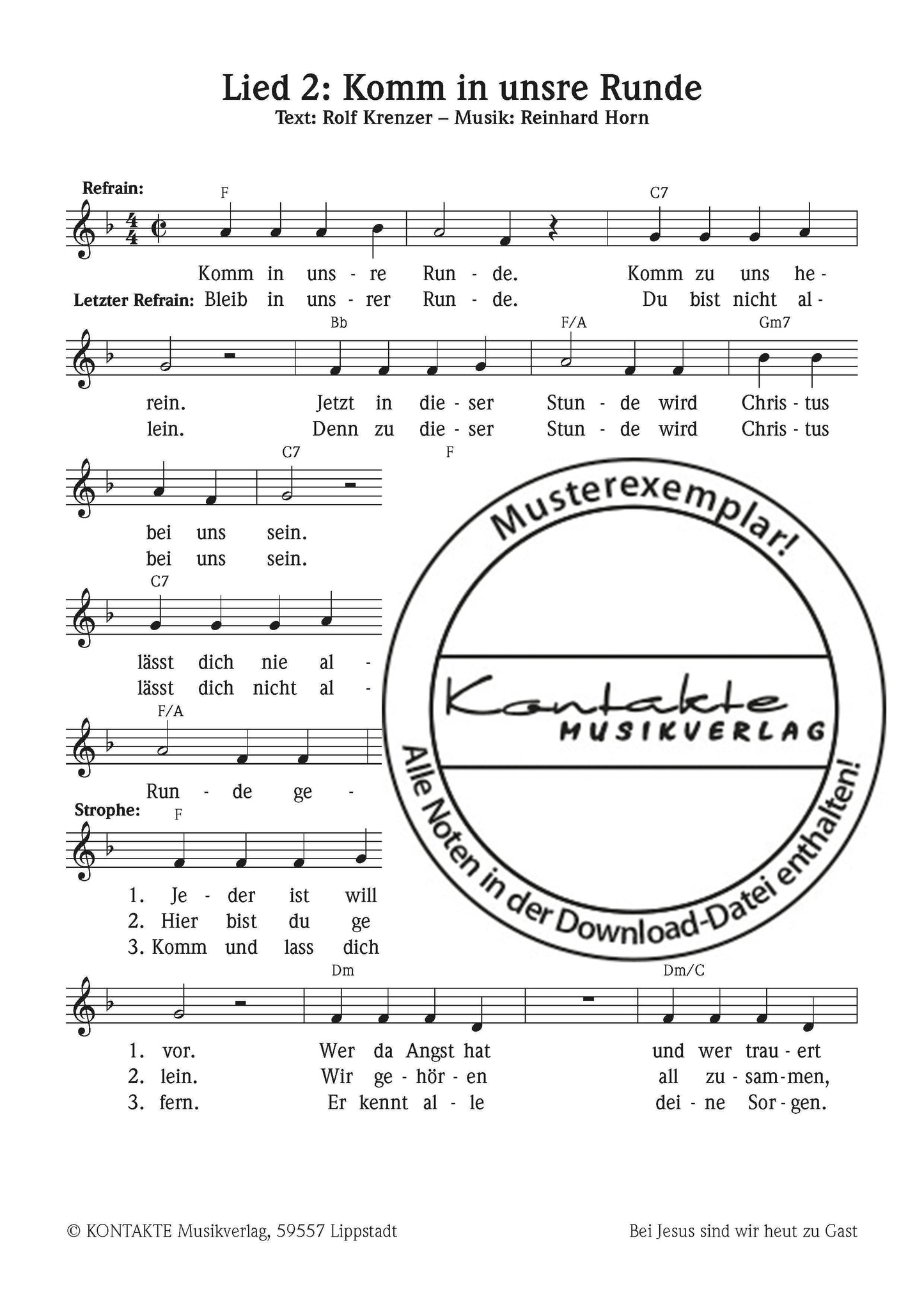 Bei Jesus sind wir heut zu Gast (Noten)