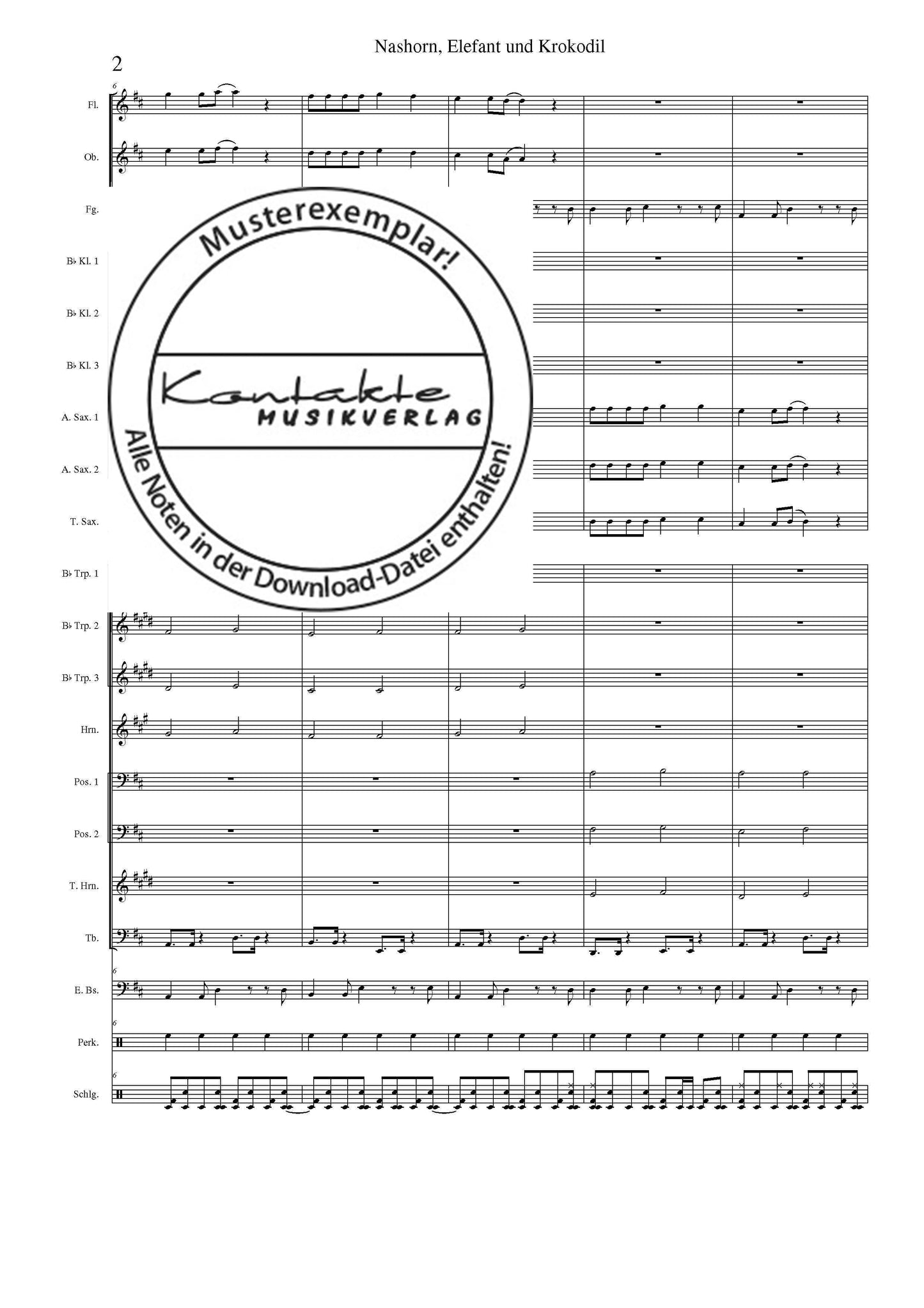 Nashorn, Elefant und Krokodil (Orchesternoten D-Dur)