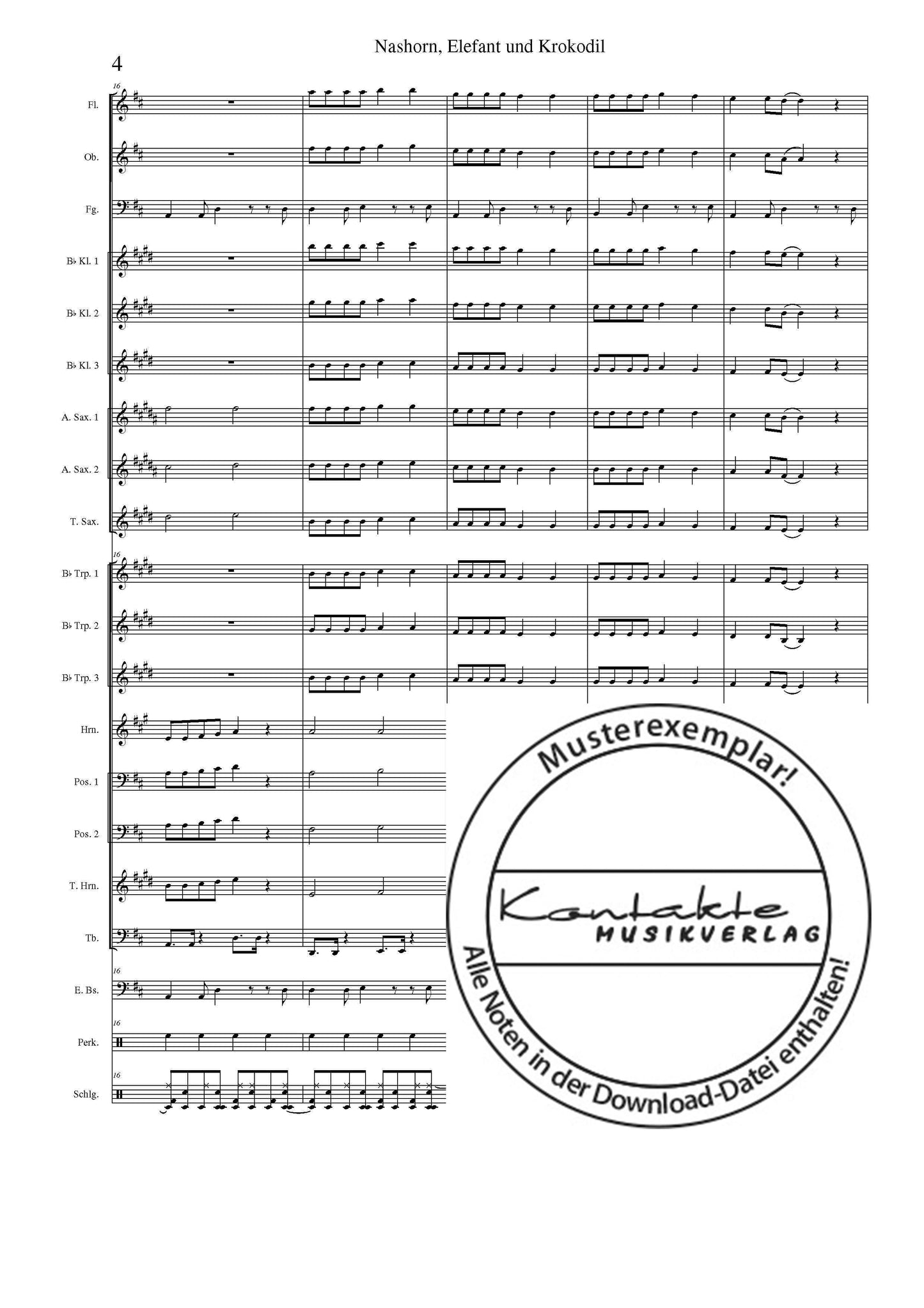 Nashorn, Elefant und Krokodil (Orchesternoten D-Dur)