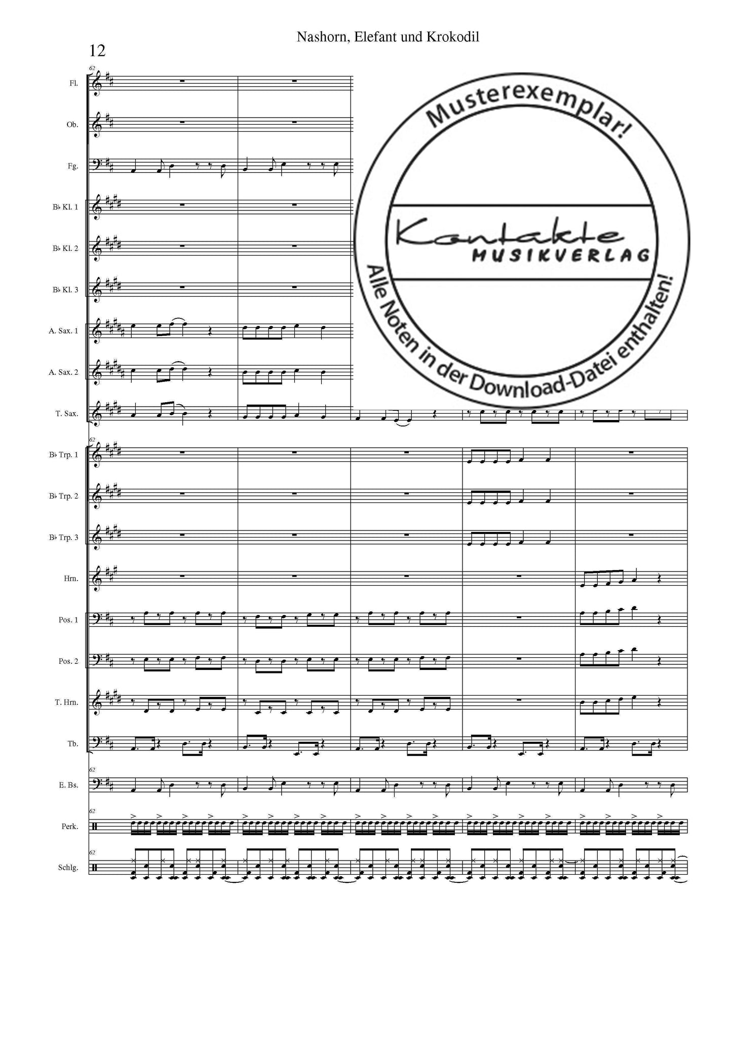 Nashorn, Elefant und Krokodil (Orchesternoten D-Dur)