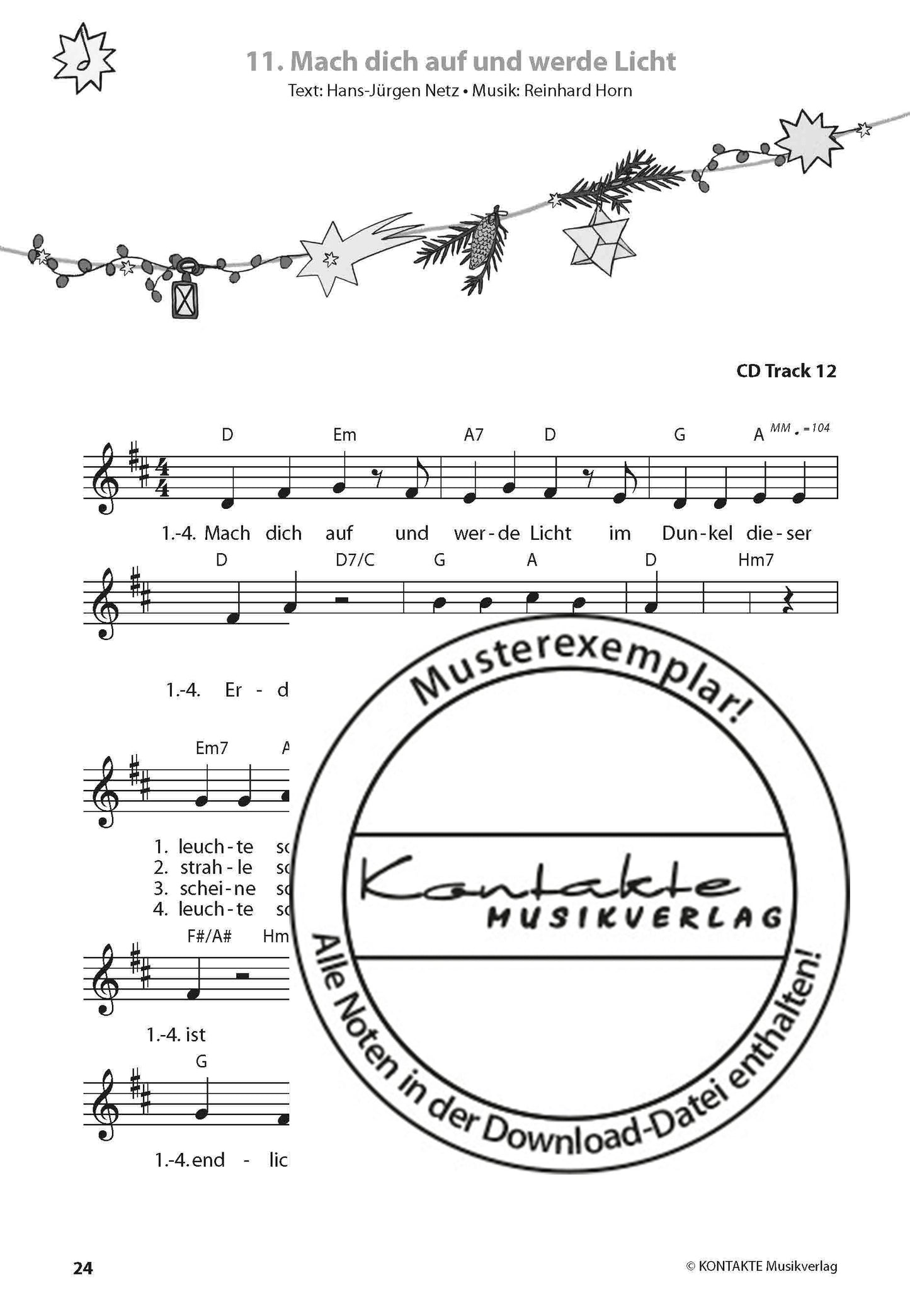 Eins, zwei, drei, vier Weihnachten steht vor der Tür (Noten)