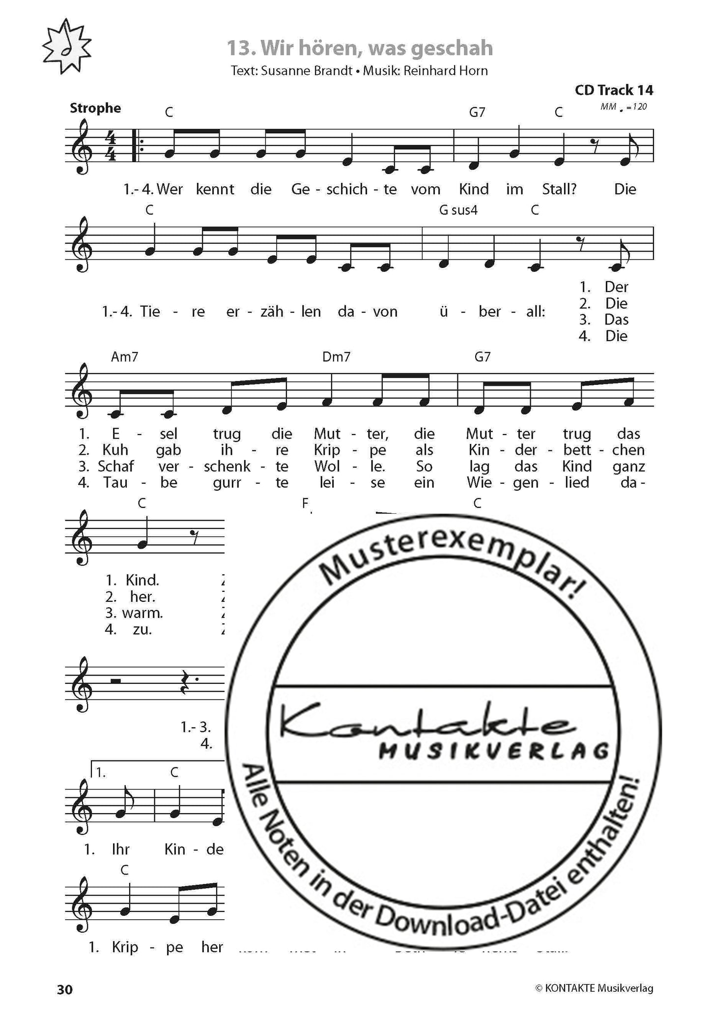 Eins, zwei, drei, vier Weihnachten steht vor der Tür (Noten)